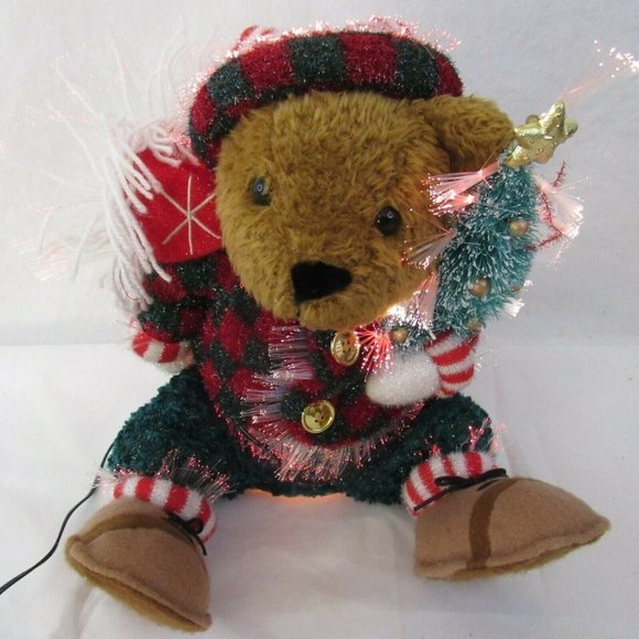 Christmas Avon Teddy Bear Fiber Optic Lighted Tree Color Changing 11" Sitting - Picture 3 of 7